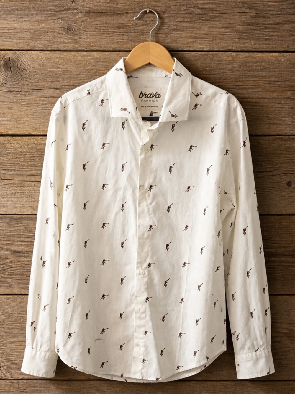 Brava Fabrics Men's Cream Printed Button-Down Shirt with Golf Motif